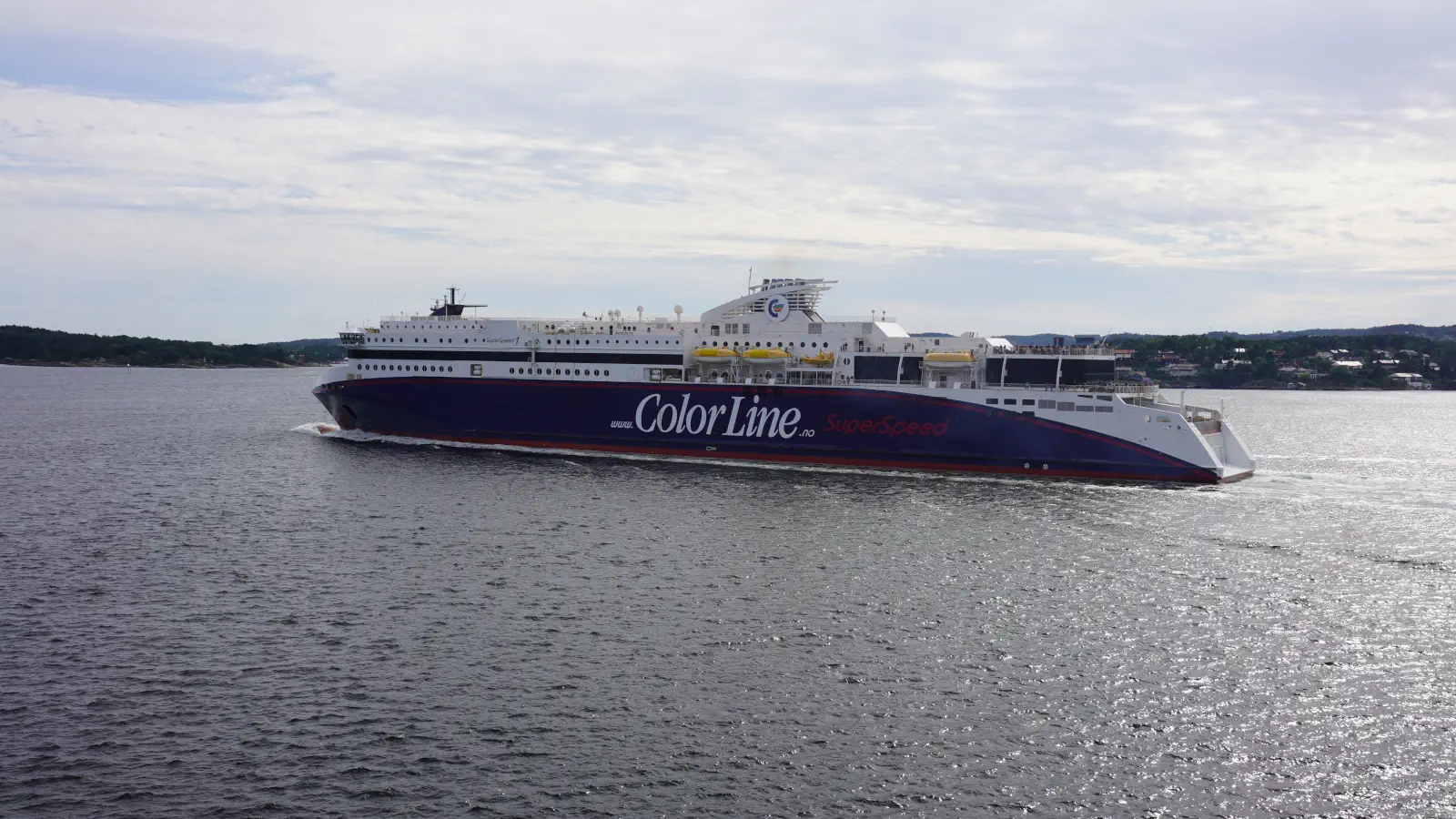 The Color Line Ferry SuperSpeed 1 in the port of Kristiansand departing for Hirtshals.