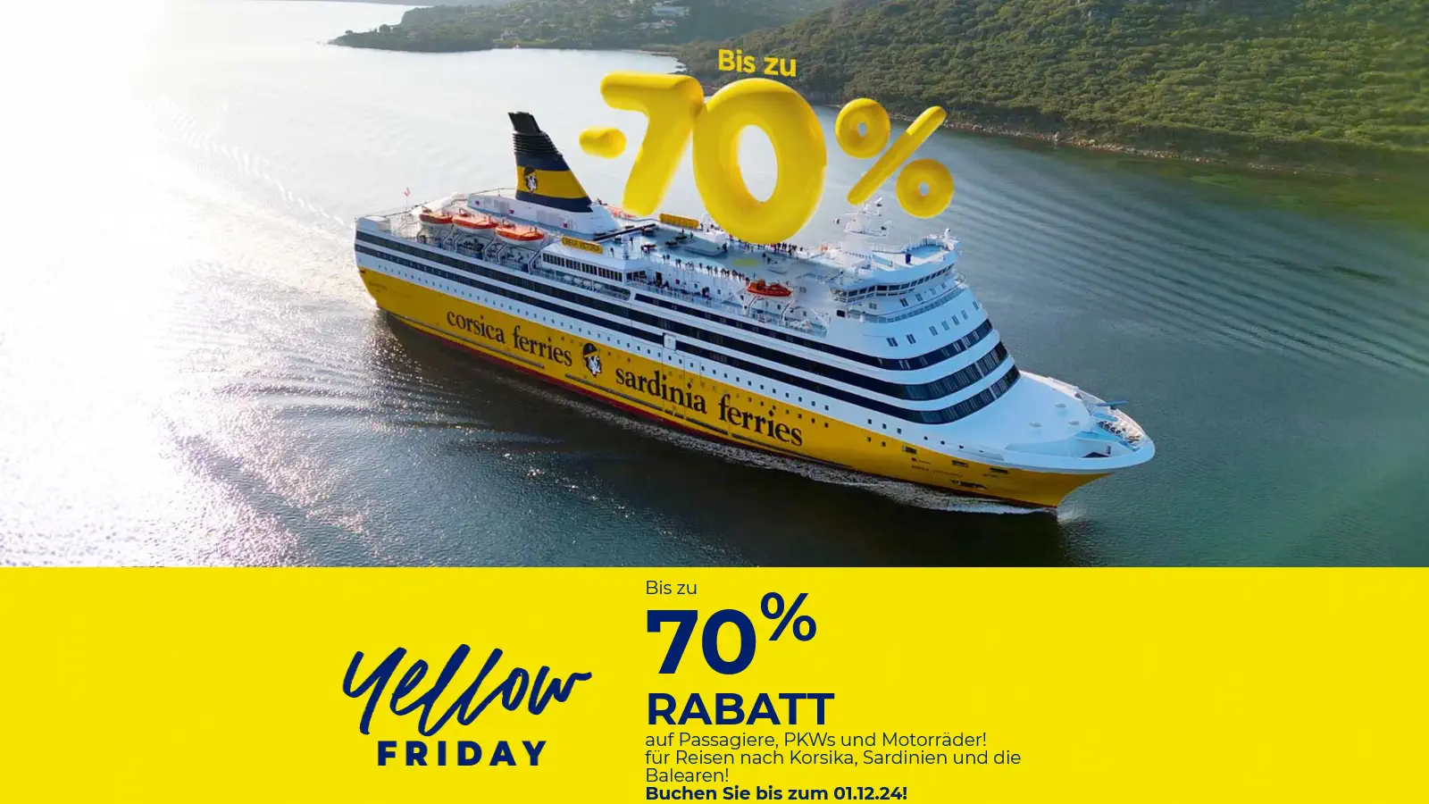 Corsica Ferries Black Friday 2024 - Yellow Friday with up to 70% discount