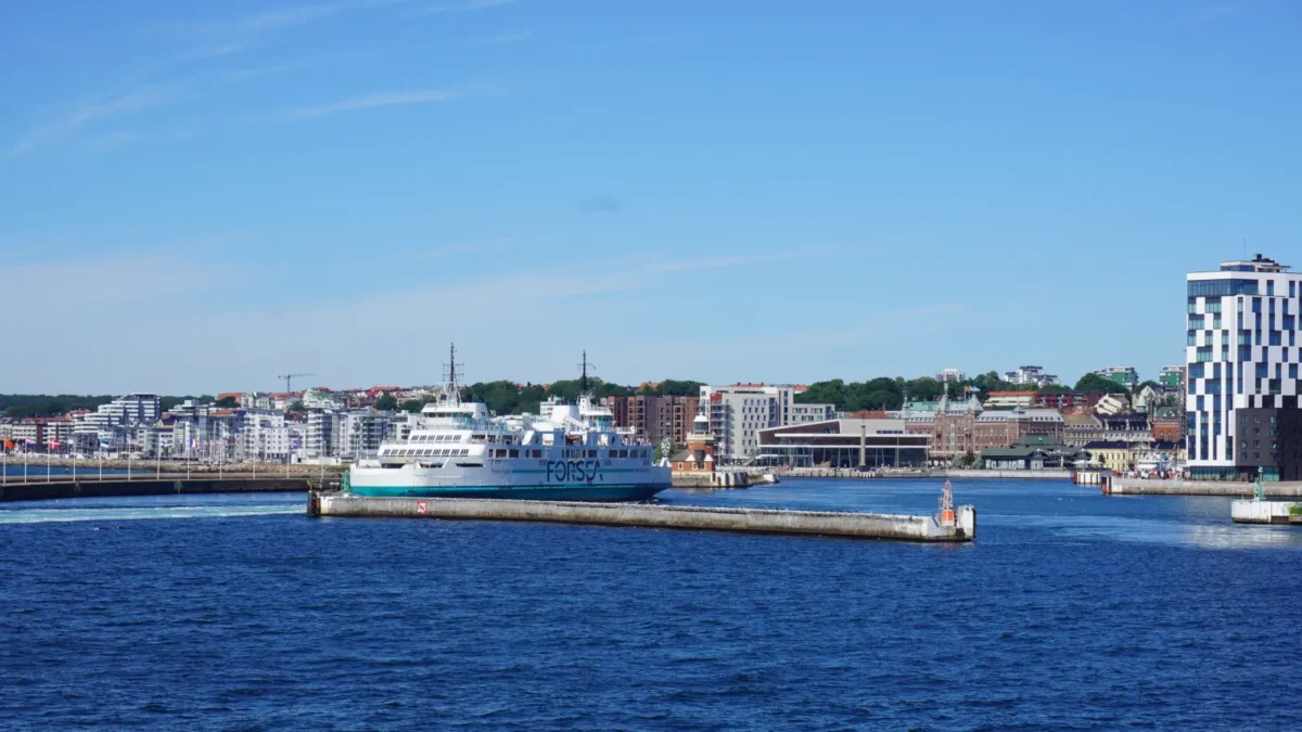 View of the Helsingborg ferry port in Sweden.