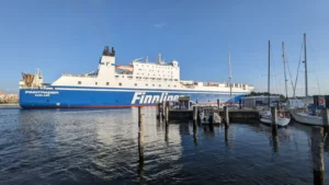 Ferries Finnlines Finntrader entering the port of Travemünde.