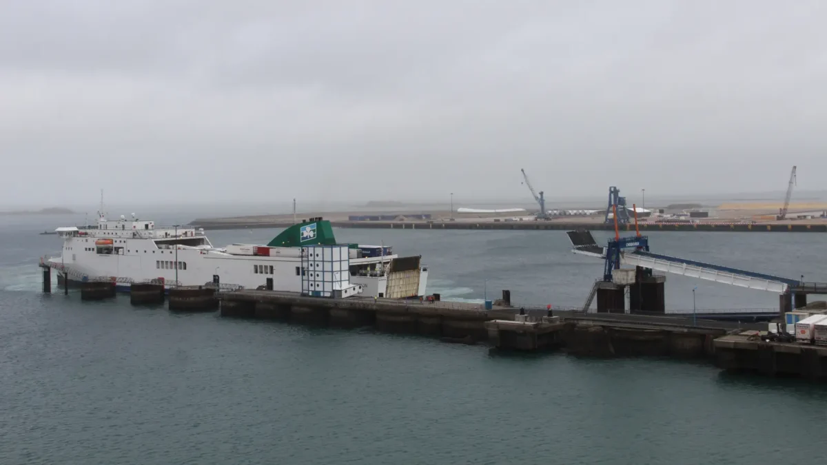 A Ferry from Irish Ferries docks in the port of Cherbourg.