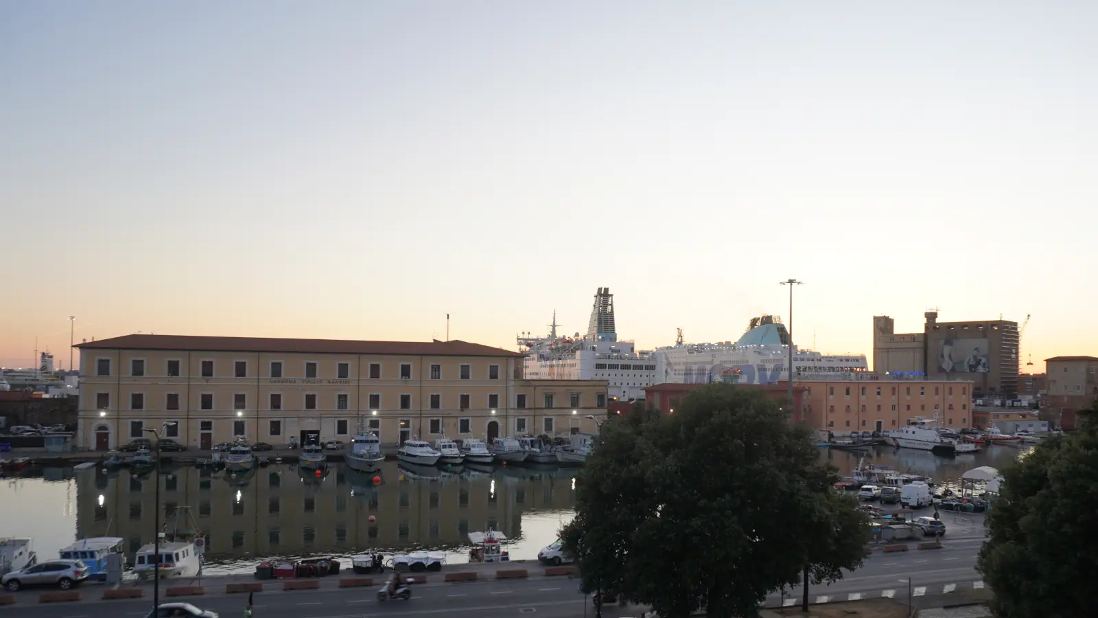 View from the old town to the ferry port in Livorno.