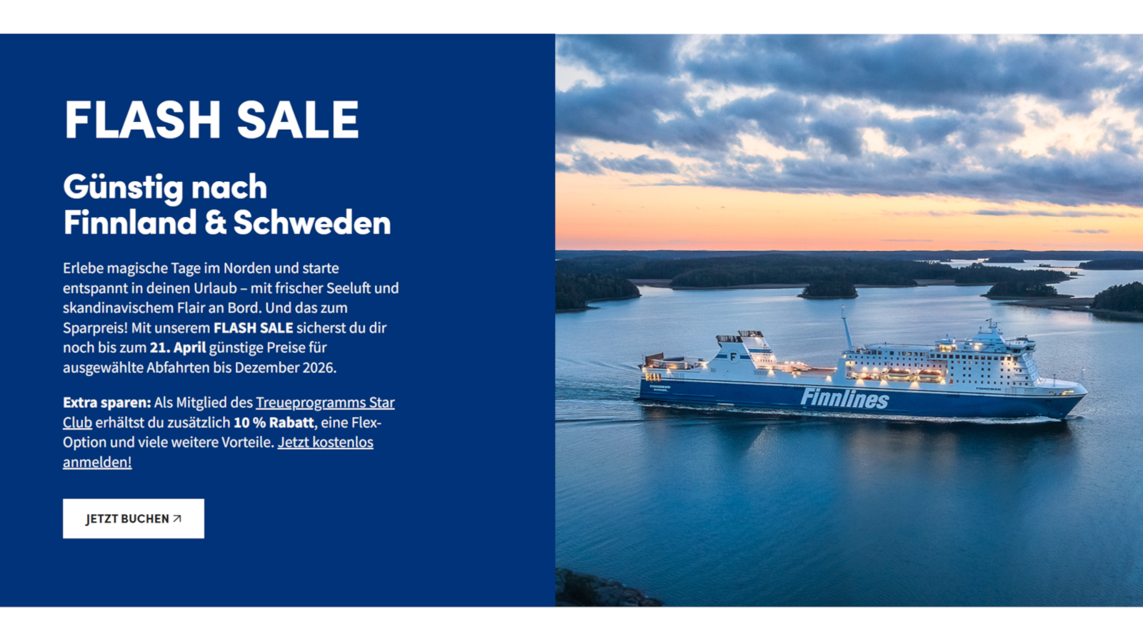 Finnlines Flash Sale 2026 with discount on ferry tickets to Finland and Sweden.