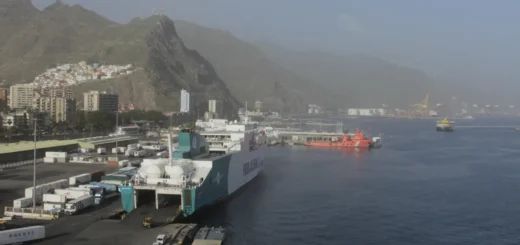 The Ferry Marie Curie, from Balearia to Fred. Olsen is chartered out in the port of Santa Cruz de Tenerife.