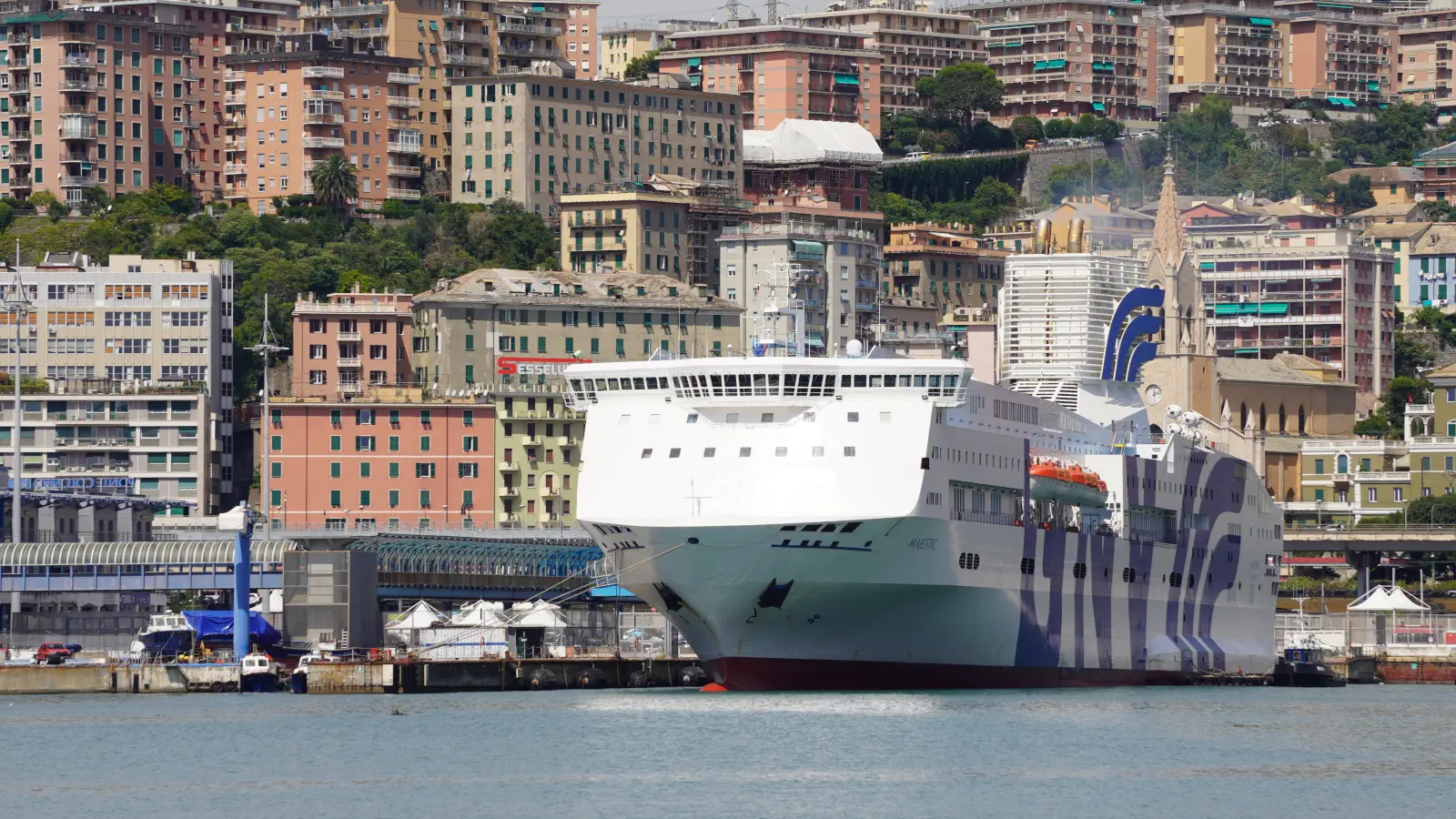 The GNV Ferry Majestic, here in the port of Genoa, operates between Genoa, Barcelona and Mallorca.