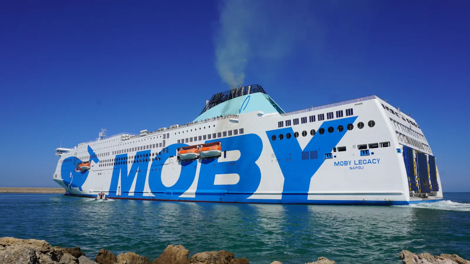 The Moby Lines Ferry Moby Legacy leaving the port of Livorno.