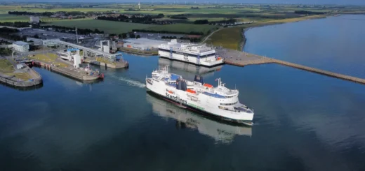 Scandlines Ferry Germany in Puttgarden with Scandlines Bordershop in the background