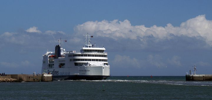 The Scandlines Ferry Schleswig-Holstein leaves the port of Rödby