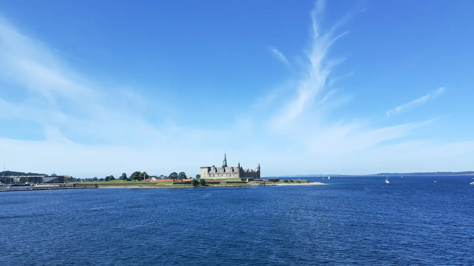 View of Kronborg Castle in Helsingör during the crossing from Helsingborg.