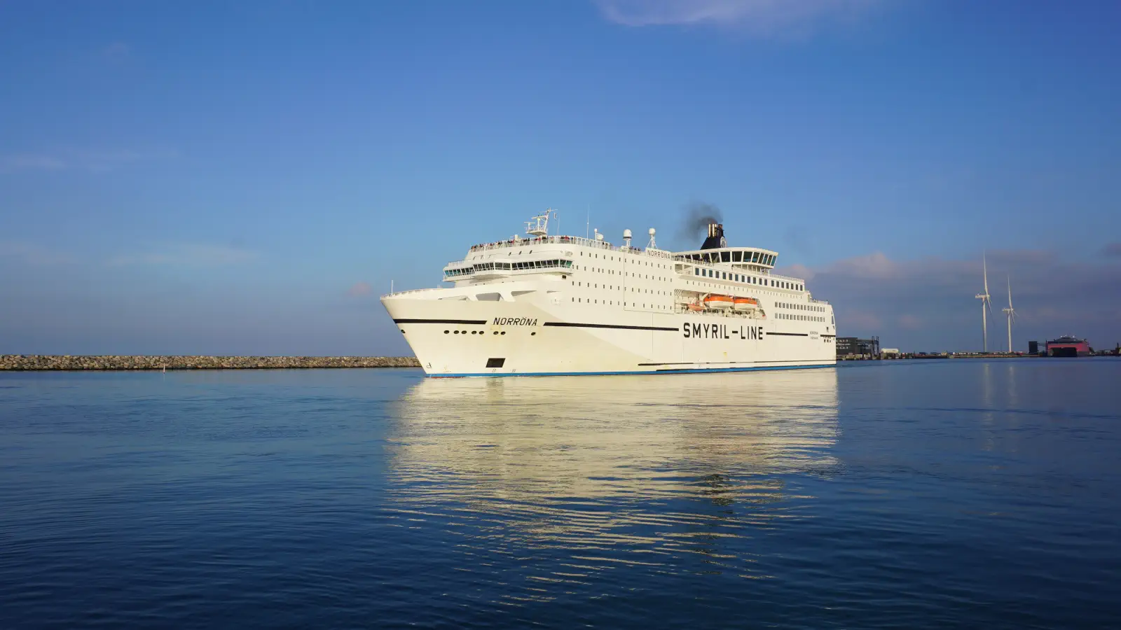 The Smyril Line's Ferry Norröna leaves the port of Hirtshals for the Faroe Islands and Iceland.