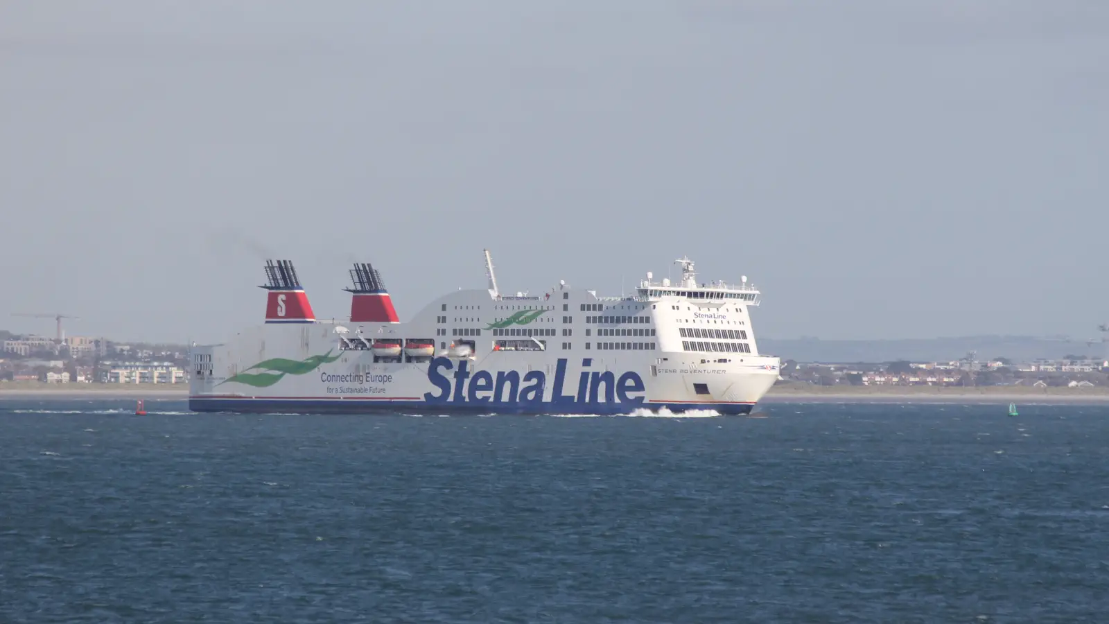 The Stena Line ferry Stena Adveturer leaves Dublin en route to Holyhead.