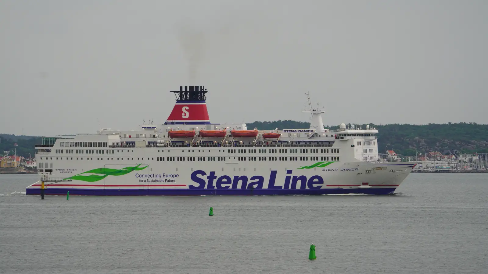 The Ferry Danica from Stena Line leaves the port of Gothenburg and sails through the archipelago.