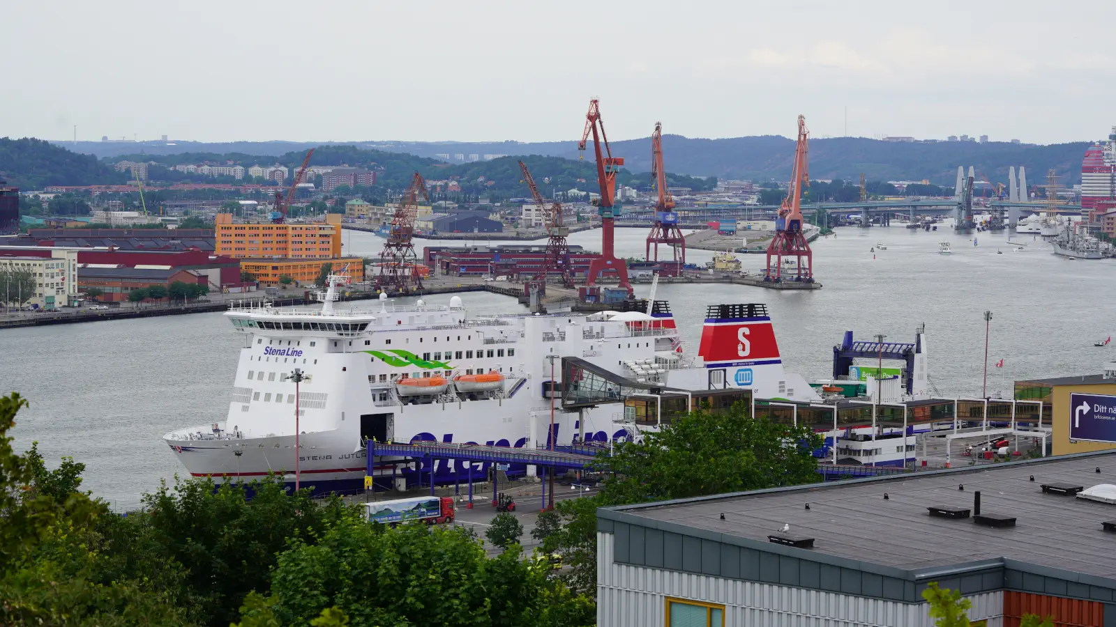 The Ferry Stena Jutlandica of the shipping company Stena Line at the ferry terminal in Gothenburg before departure for Fredrikshaven.