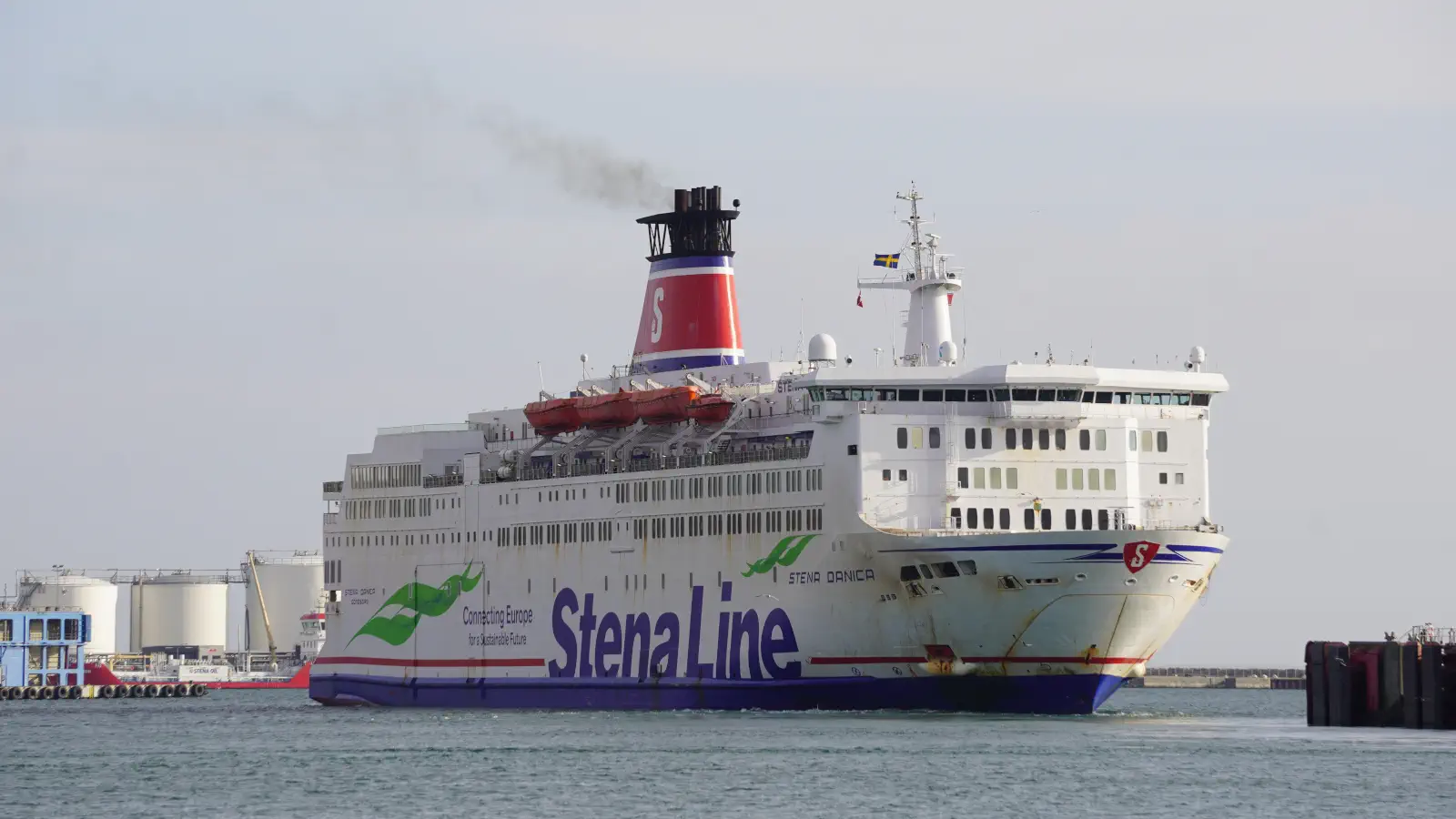 The Ferry Stena Danica of the shipping company Stena Line departs from the Danish port of Frederikshavn and sails to Gothenburg in Sweden.
