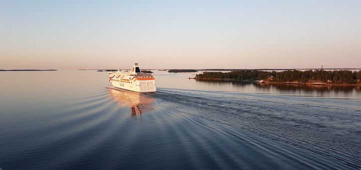 The Ferry Baltic Queen from Tallink Silja on its way through the archipelago off Stockholm.