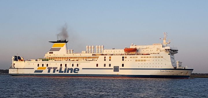 TT-Line Ferry Tom Sawyer entering the port of Rostock