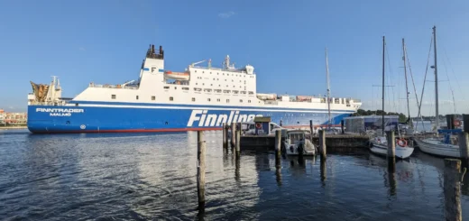 Ferries Finnlines Finntrader entering the port of Travemünde.