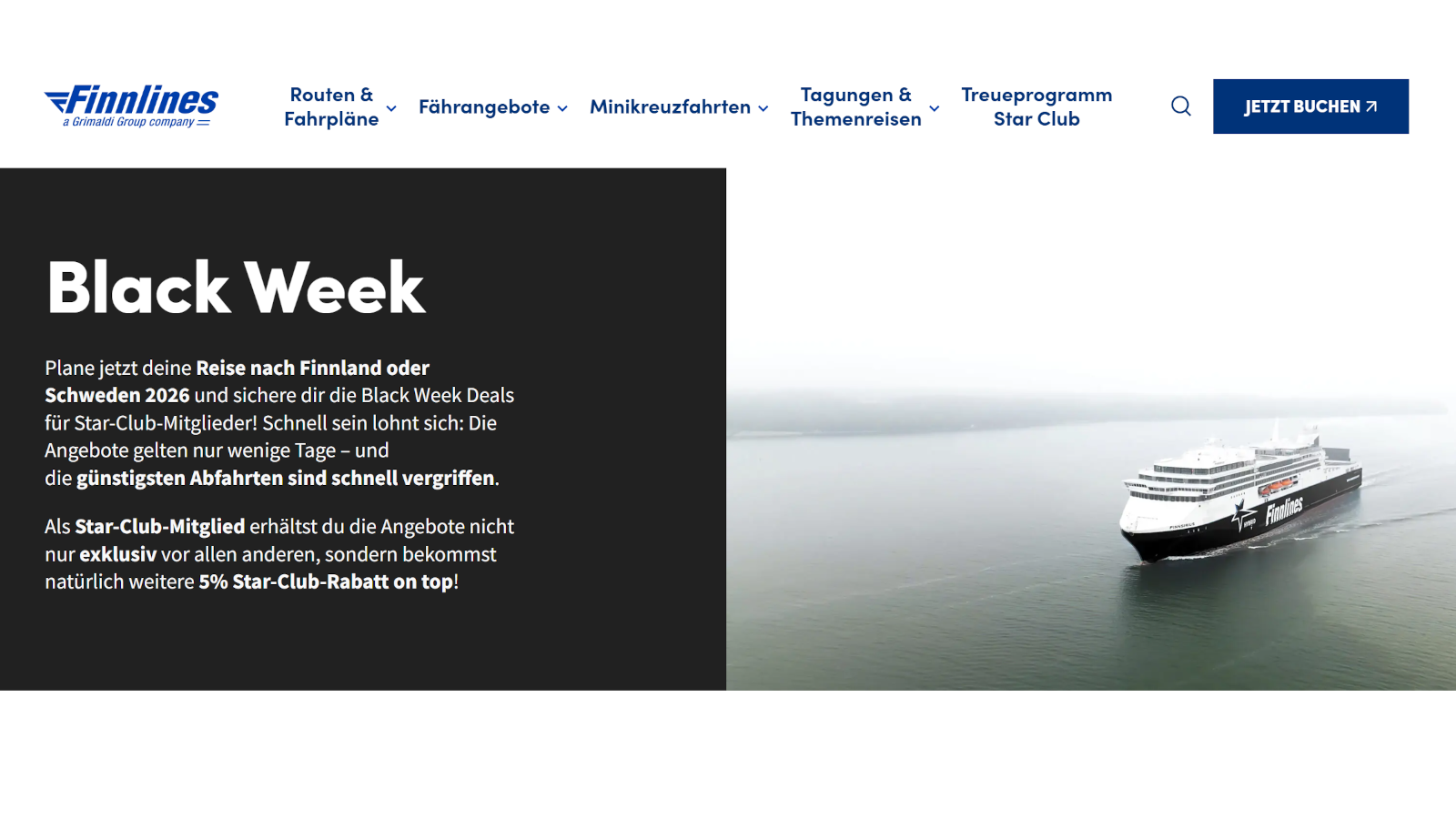 Finnlines Black Week with 55% discount for Star Club members and 50% discount for all others.
