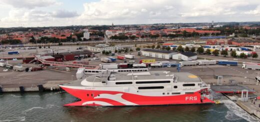 FRS Baltic Ferry Skane Jet in the port of Ystad in southern Sweden.